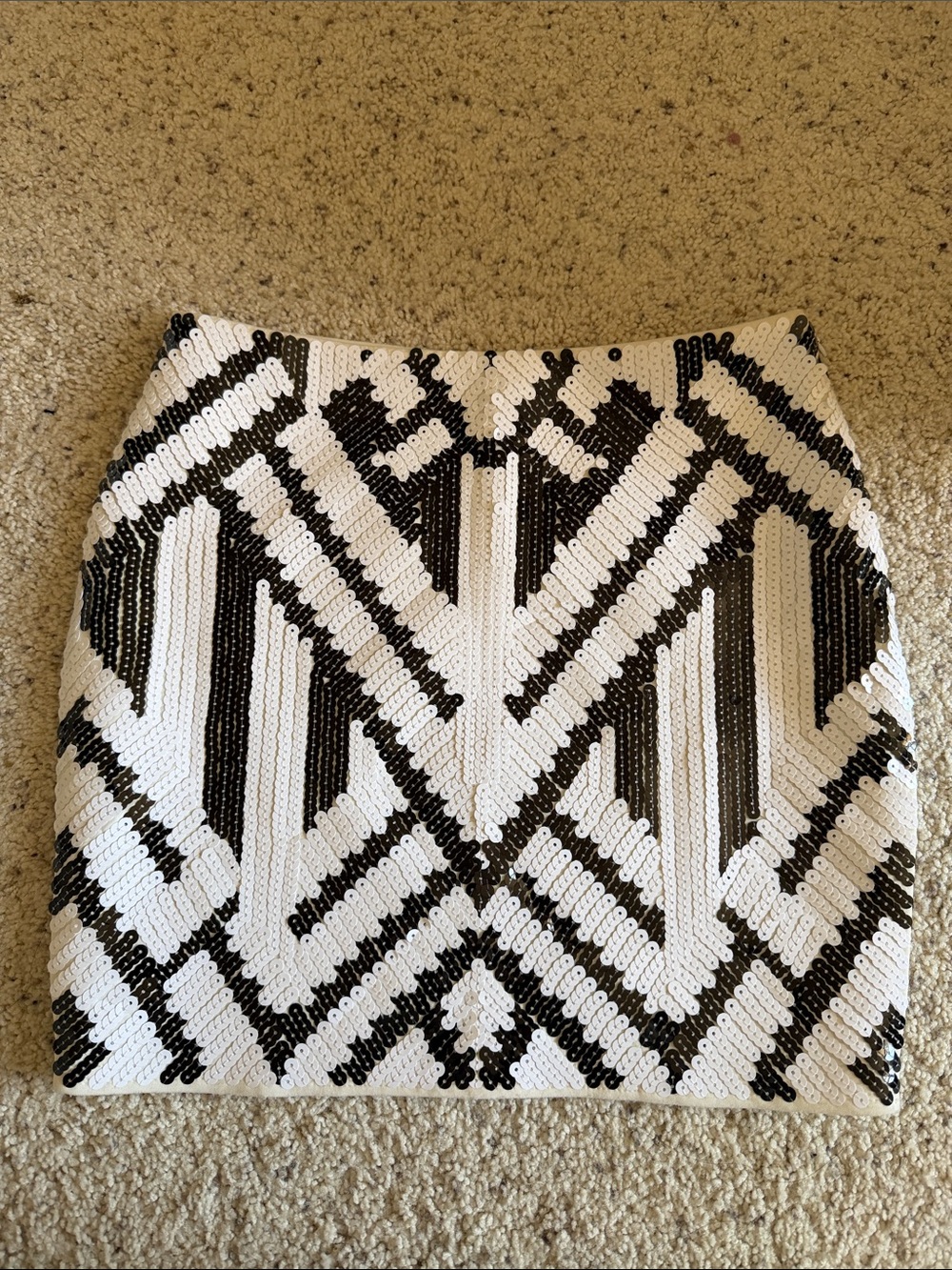 Black & White Sequin Geometric Mini Skirt
